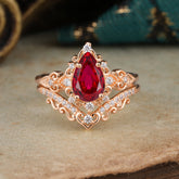 Luxury 4 Prong Pear Cut Ruby Stackable Ring Set